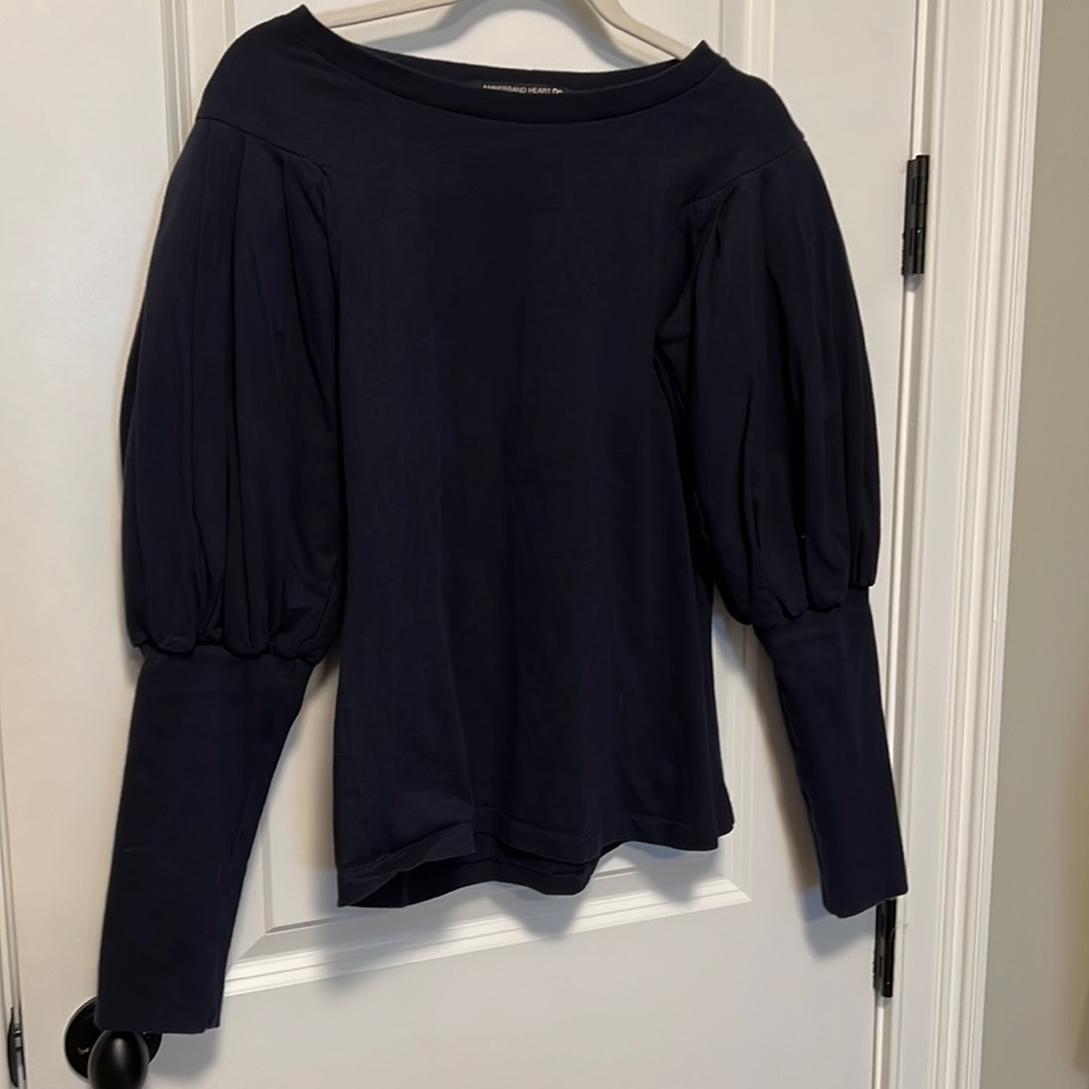 Navy boat neck puff sleeve top